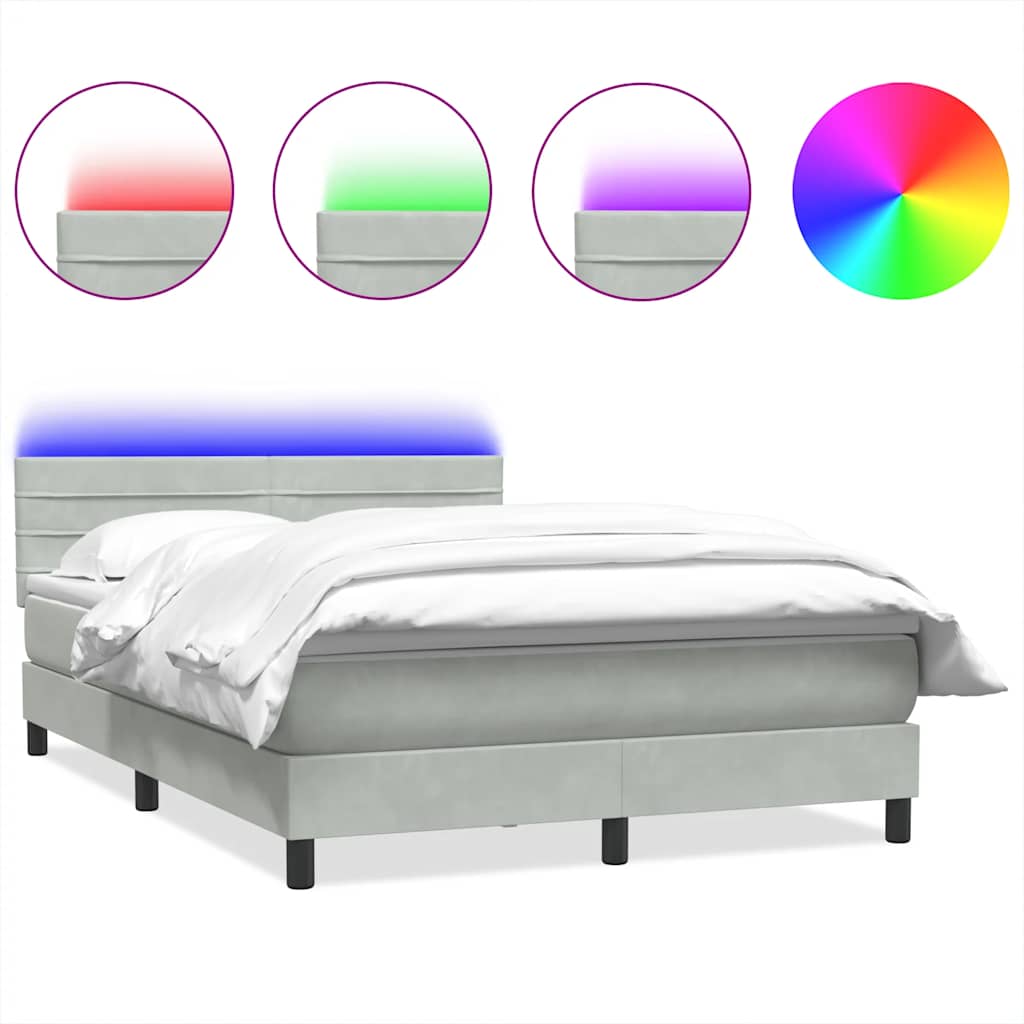 Letto a Molle con Materasso e LED Grigio Chiaro 140x210cm Velluto