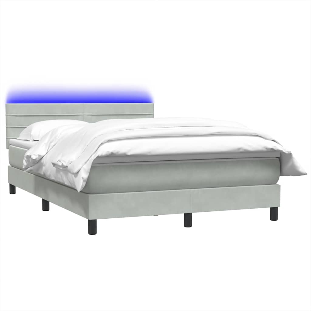 Letto a Molle con Materasso e LED Grigio Chiaro 140x210cm Velluto