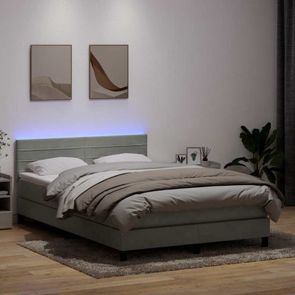 Letto a Molle con Materasso e LED Grigio Chiaro 140x210cm Velluto