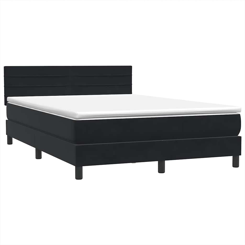 Letto a Molle con Materasso e LED Nero 140x210 cm in Velluto