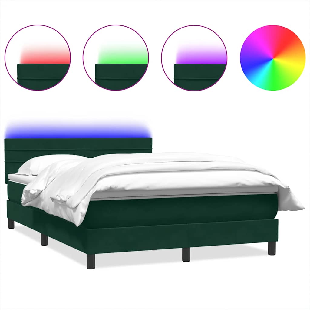 Letto a Molle con Materasso e LED Verde Scuro 140x210 cm Velluto