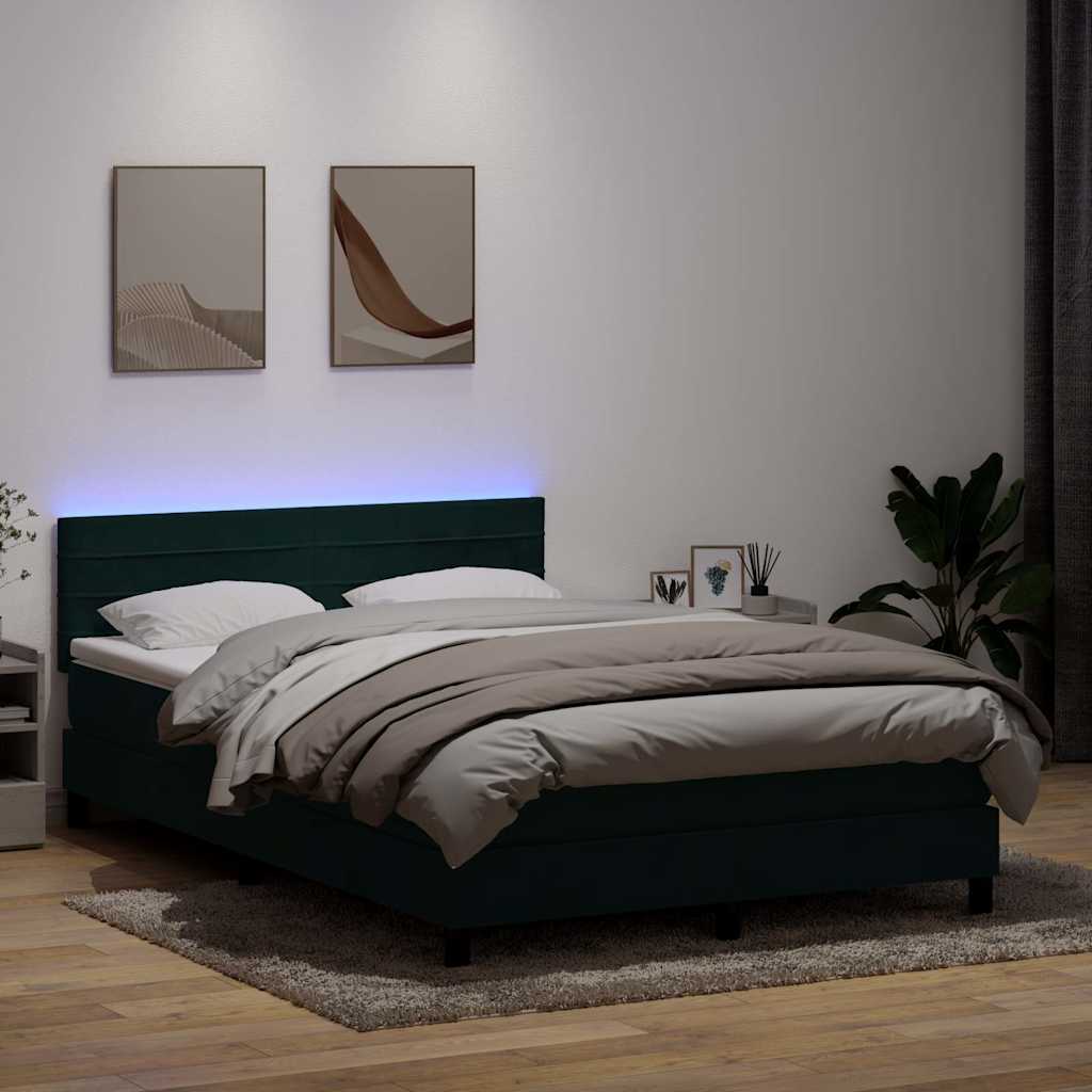 Letto a Molle con Materasso e LED Verde Scuro 140x210 cm Velluto
