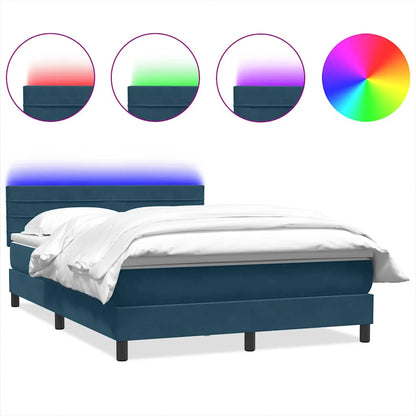 Letto a Molle con Materasso e LED Blu Scuro 140x210 cm in Velluto