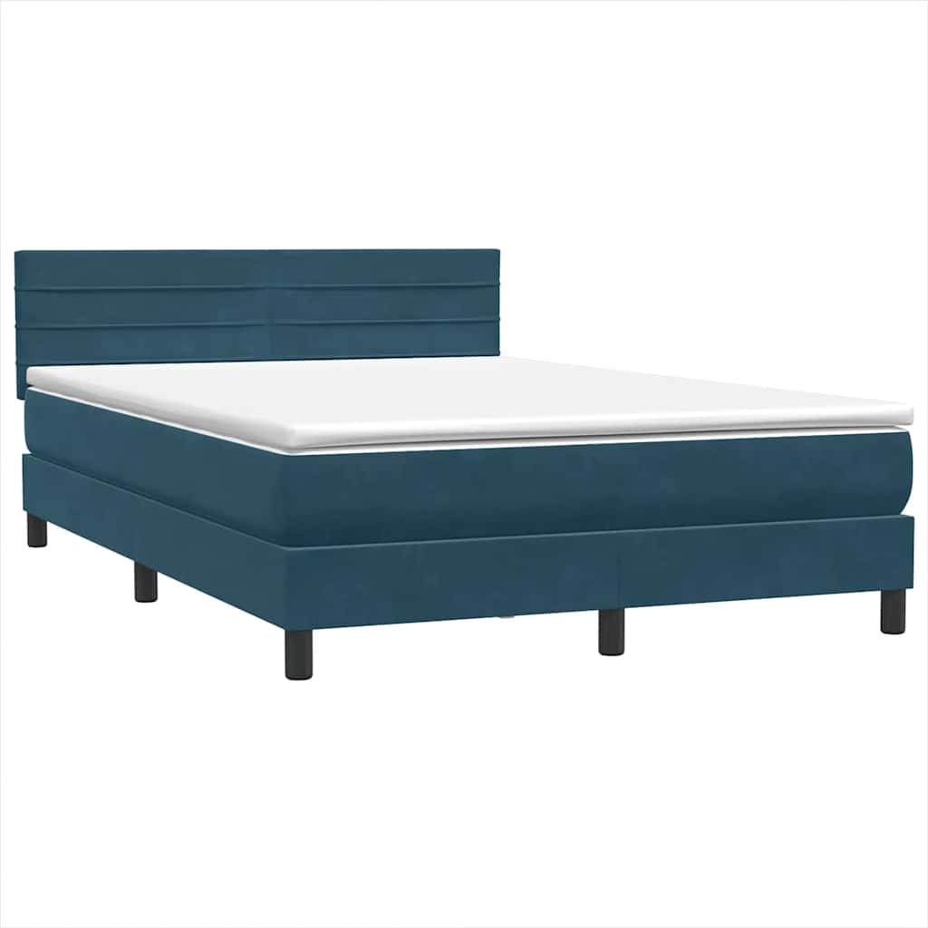 Letto a Molle con Materasso e LED Blu Scuro 140x210 cm in Velluto