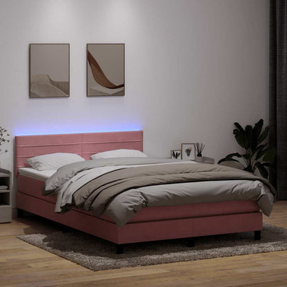 Letto a Molle con Materasso e LED Rosa 140x210 cm in Velluto