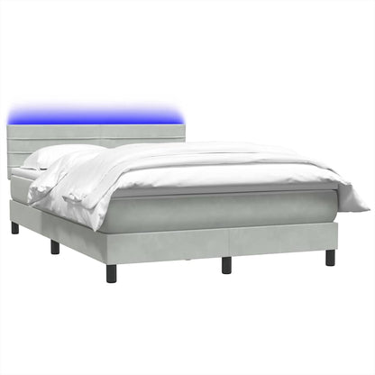 Letto a Molle con Materasso e LED Grigio Chiaro 160x210cm Velluto