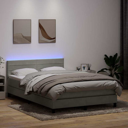 Letto a Molle con Materasso e LED Grigio Chiaro 160x210cm Velluto