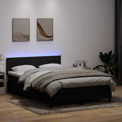 Letto a Molle con Materasso e LED Nero 160x210 cm in Velluto