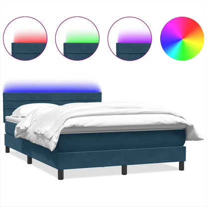 Letto a Molle con Materasso e LED Blu Scuro 160x210 cm in Velluto