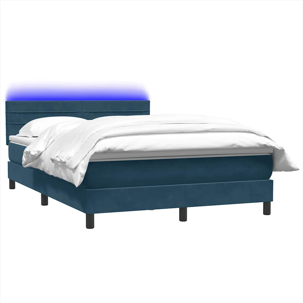 Letto a Molle con Materasso e LED Blu Scuro 160x210 cm in Velluto