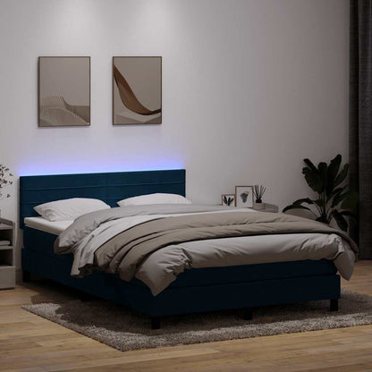 Letto a Molle con Materasso e LED Blu Scuro 160x210 cm in Velluto