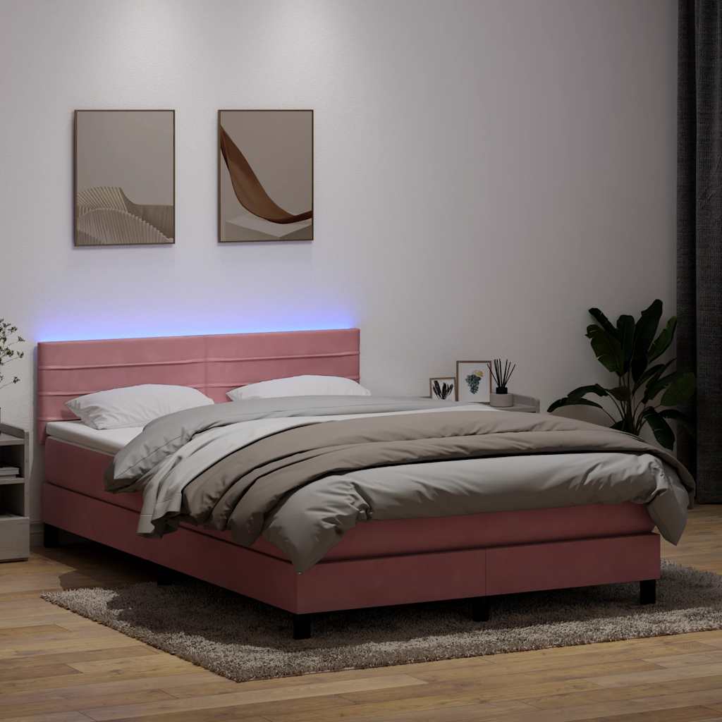 Letto a Molle con Materasso e LED Rosa 160x210 cm in Velluto