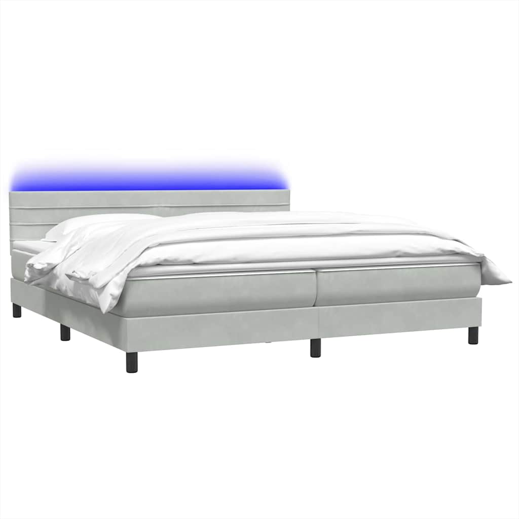 Letto a Molle con Materasso e LED Grigio Chiaro 180x210cm Velluto