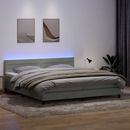 Letto a Molle con Materasso e LED Grigio Chiaro 180x210cm Velluto
