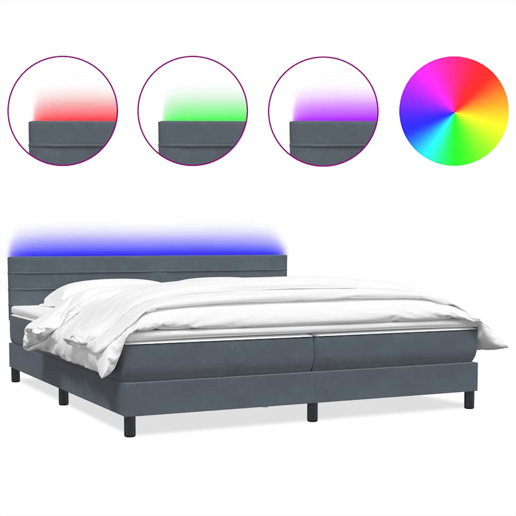 Letto a Molle con Materasso e LED Grigio Scuro 180x210 cm Velluto