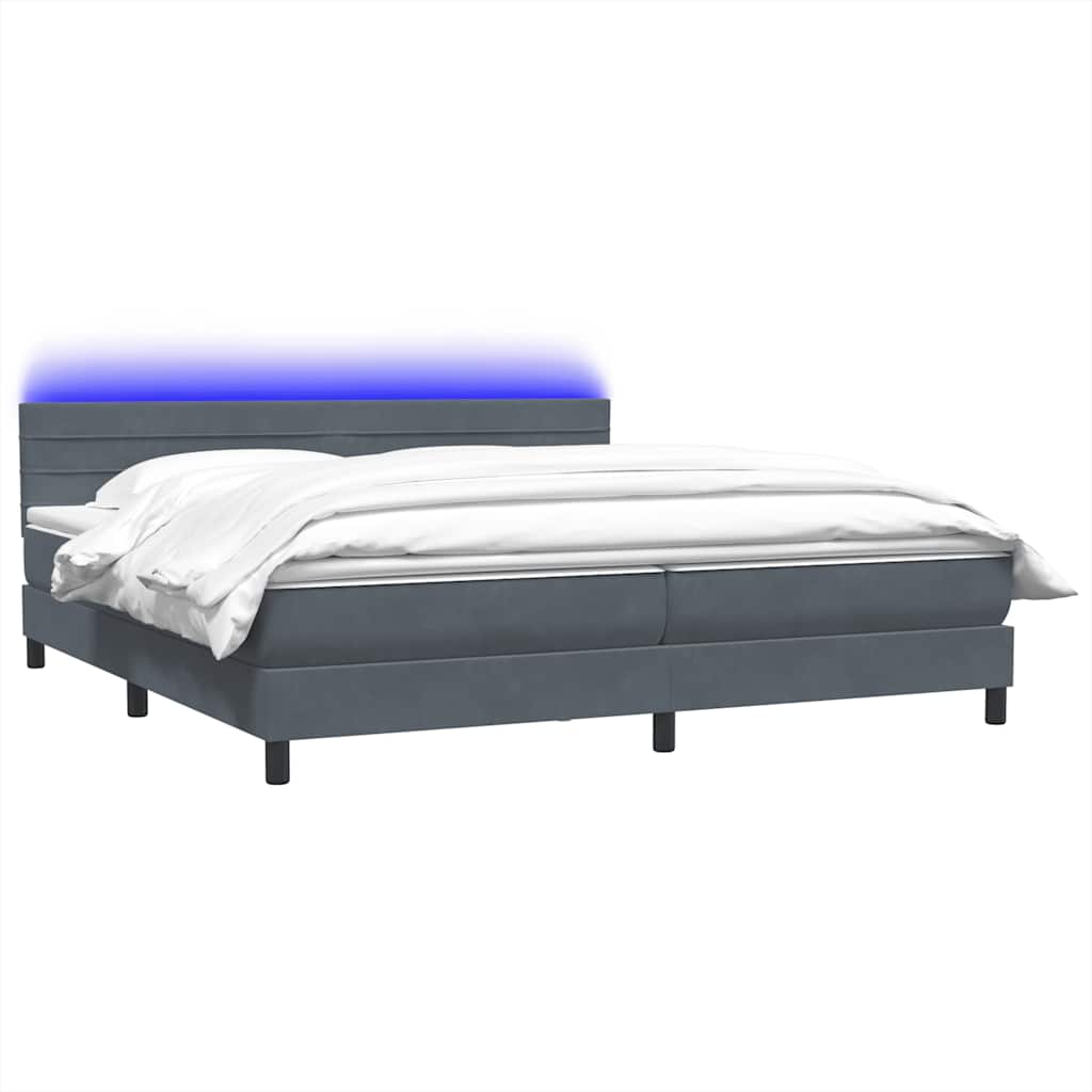 Letto a Molle con Materasso e LED Grigio Scuro 180x210 cm Velluto