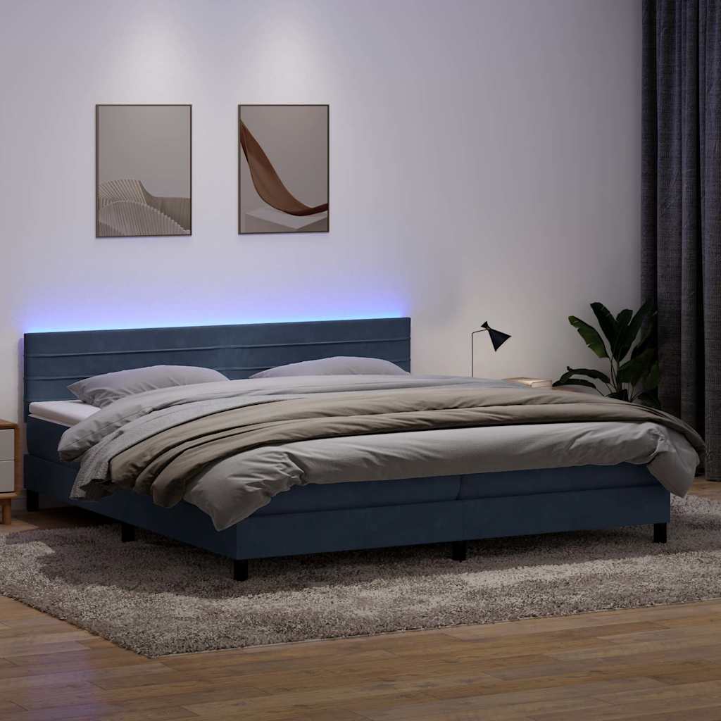 Letto a Molle con Materasso e LED Grigio Scuro 180x210 cm Velluto