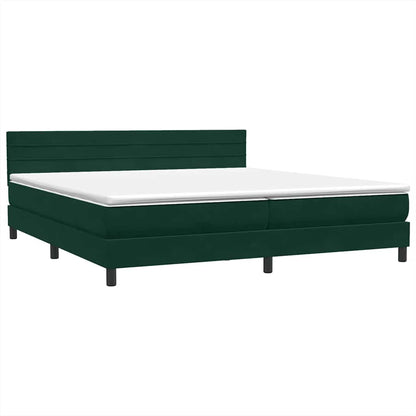Letto a Molle con Materasso e LED Verde Scuro 180x210 cm Velluto