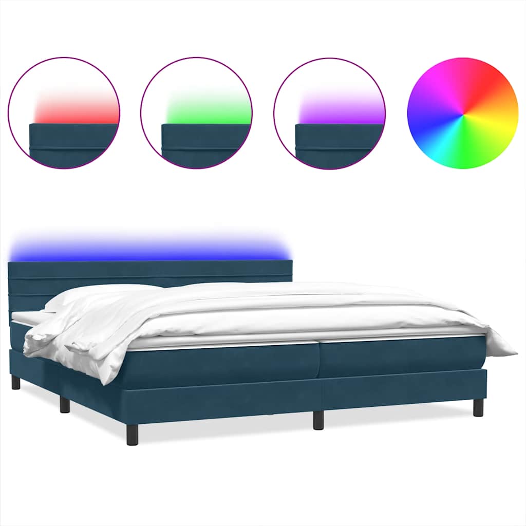 Letto a Molle con Materasso e LED Blu Scuro 180x210 cm in Velluto