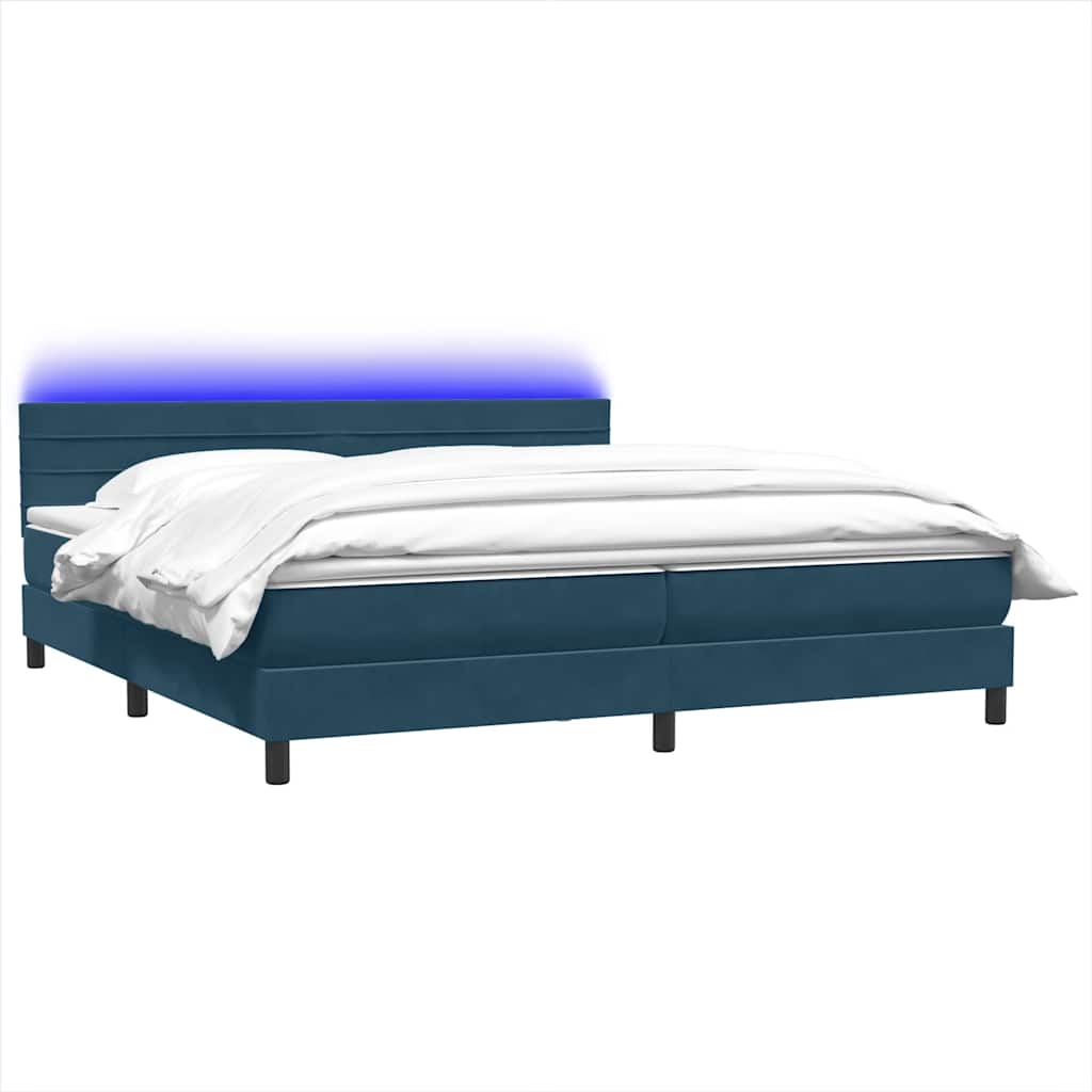 Letto a Molle con Materasso e LED Blu Scuro 180x210 cm in Velluto