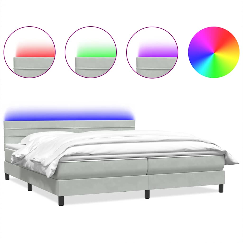 Letto a Molle con Materasso e LED Grigio Chiaro 200x210cm Velluto