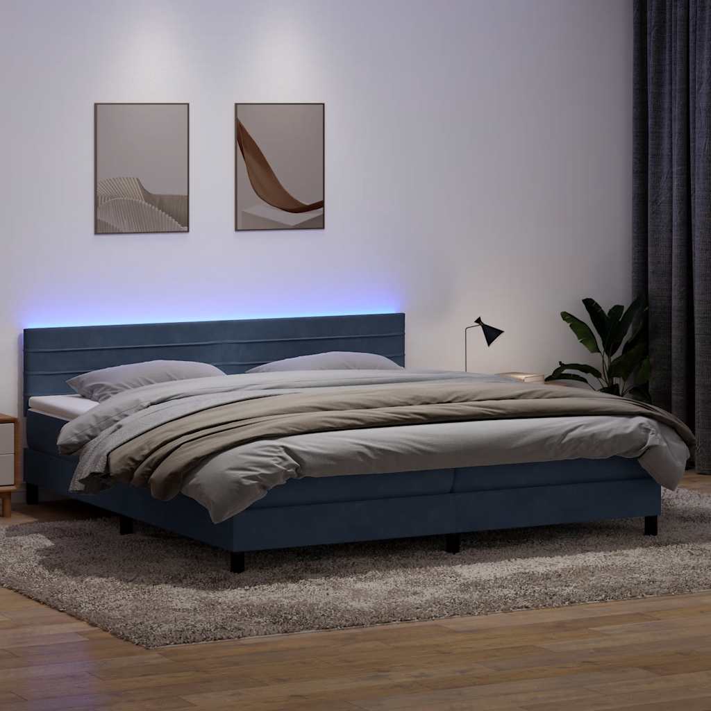 Letto a Molle con Materasso e LED Grigio Scuro 200x210 cm Velluto