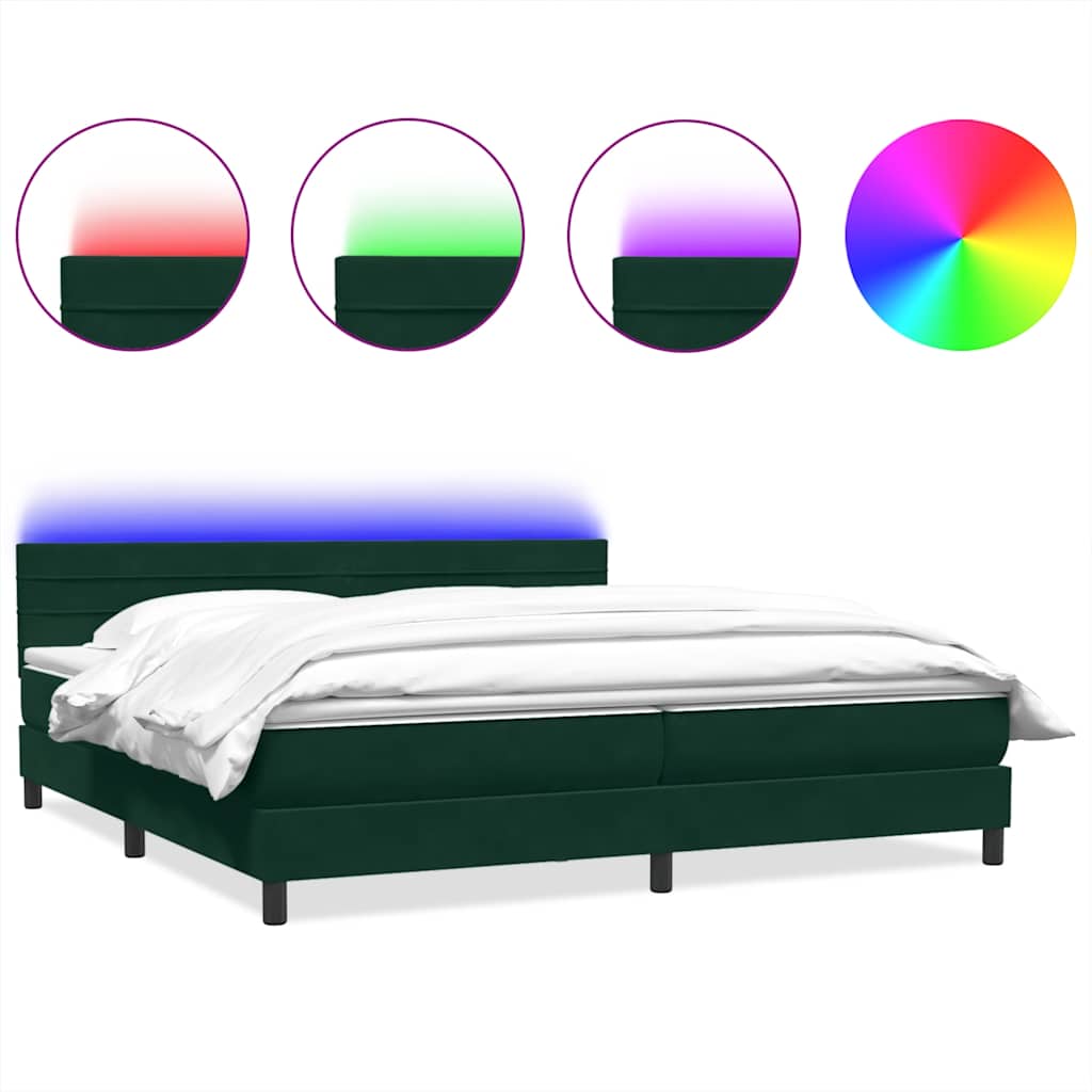 Letto a Molle con Materasso e LED Verde Scuro 200x210 cm Velluto