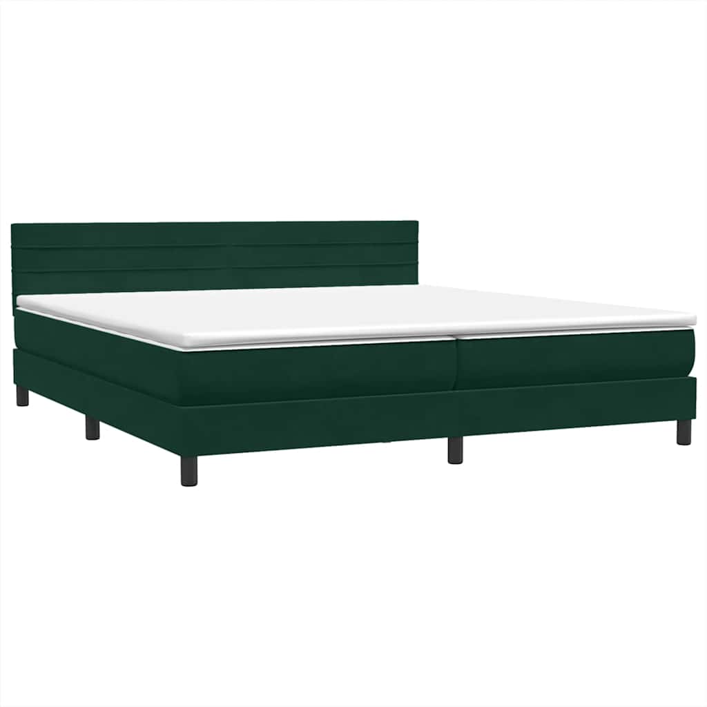 Letto a Molle con Materasso e LED Verde Scuro 200x210 cm Velluto