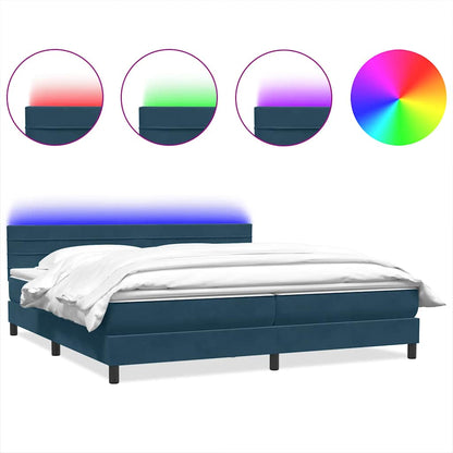 Letto a Molle con Materasso e LED Blu Scuro 200x210 cm in Velluto