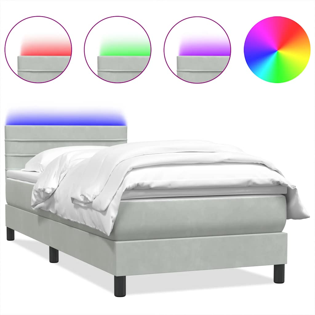 Letto a Molle con Materasso e LED Grigio Chiaro 80x220 cm Velluto