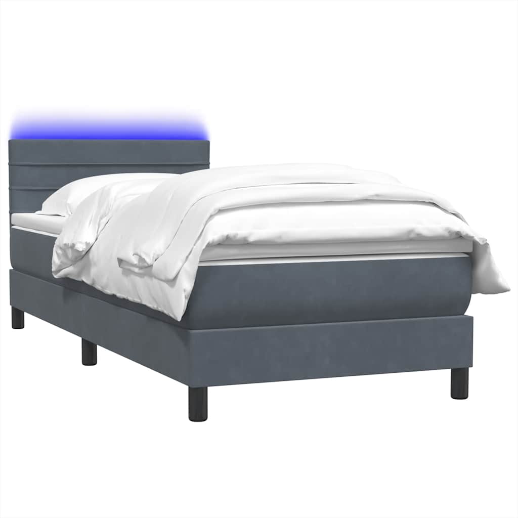 Letto a Molle con Materasso e LED Grigio Scuro 80x220 cm Velluto