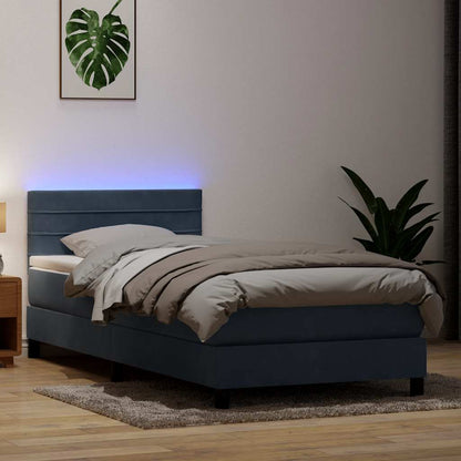 Letto a Molle con Materasso e LED Grigio Scuro 80x220 cm Velluto