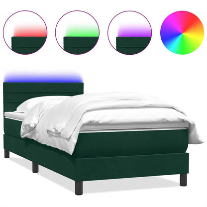 Letto a Molle con Materasso e LED Verde Scuro 80x220 cm Velluto