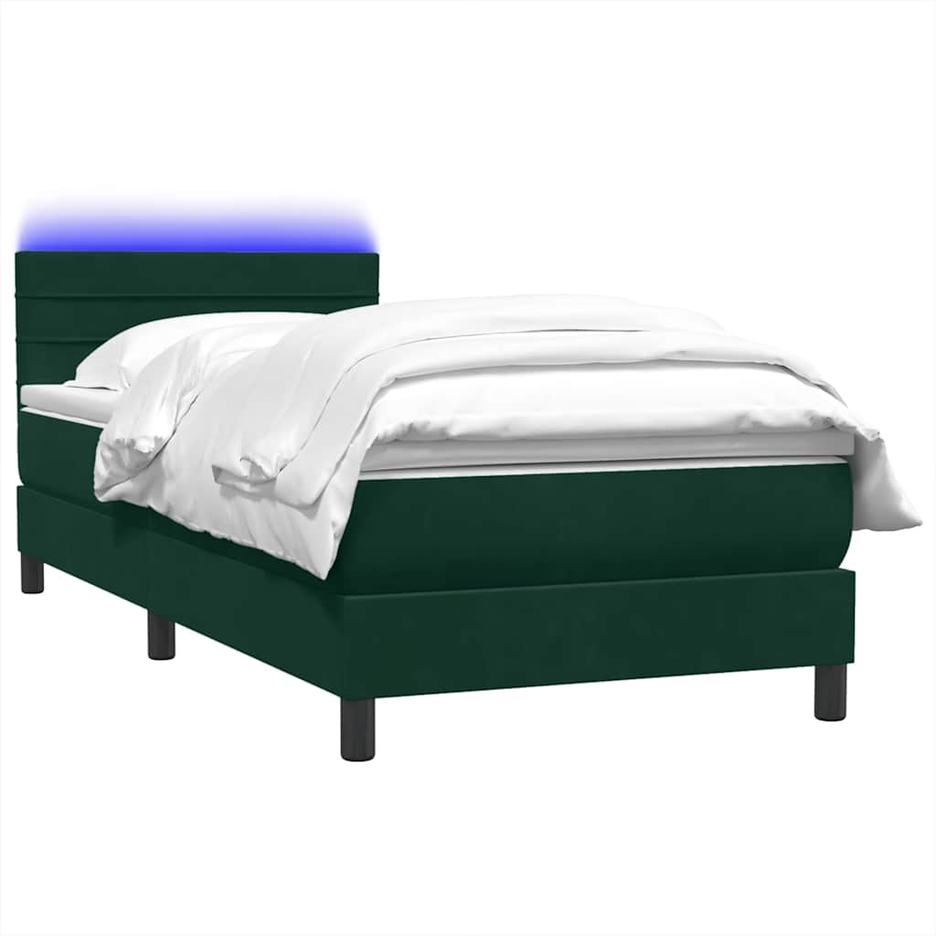 Letto a Molle con Materasso e LED Verde Scuro 80x220 cm Velluto