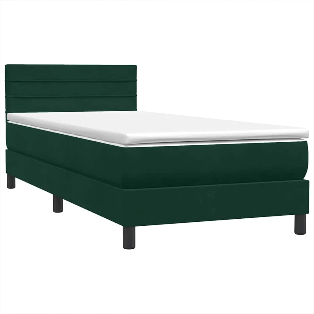 Letto a Molle con Materasso e LED Verde Scuro 80x220 cm Velluto