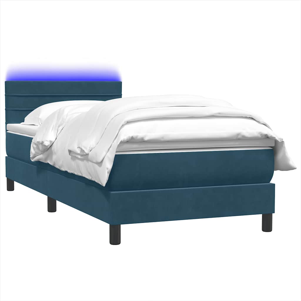 Letto a Molle con Materasso e LED Blu Scuro 80x220 cm Velluto