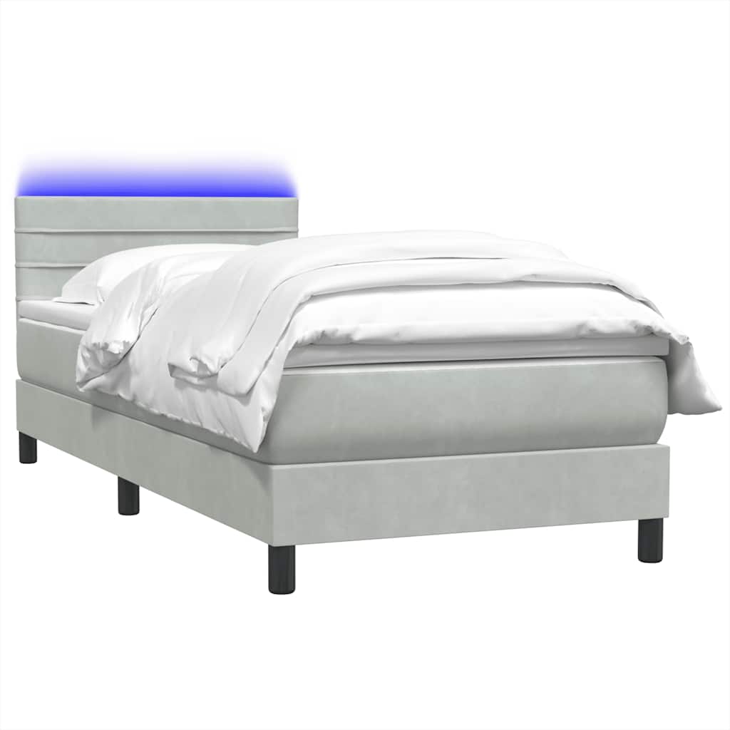 Letto a Molle con Materasso e LED Grigio Chiaro 90x220 cm Velluto