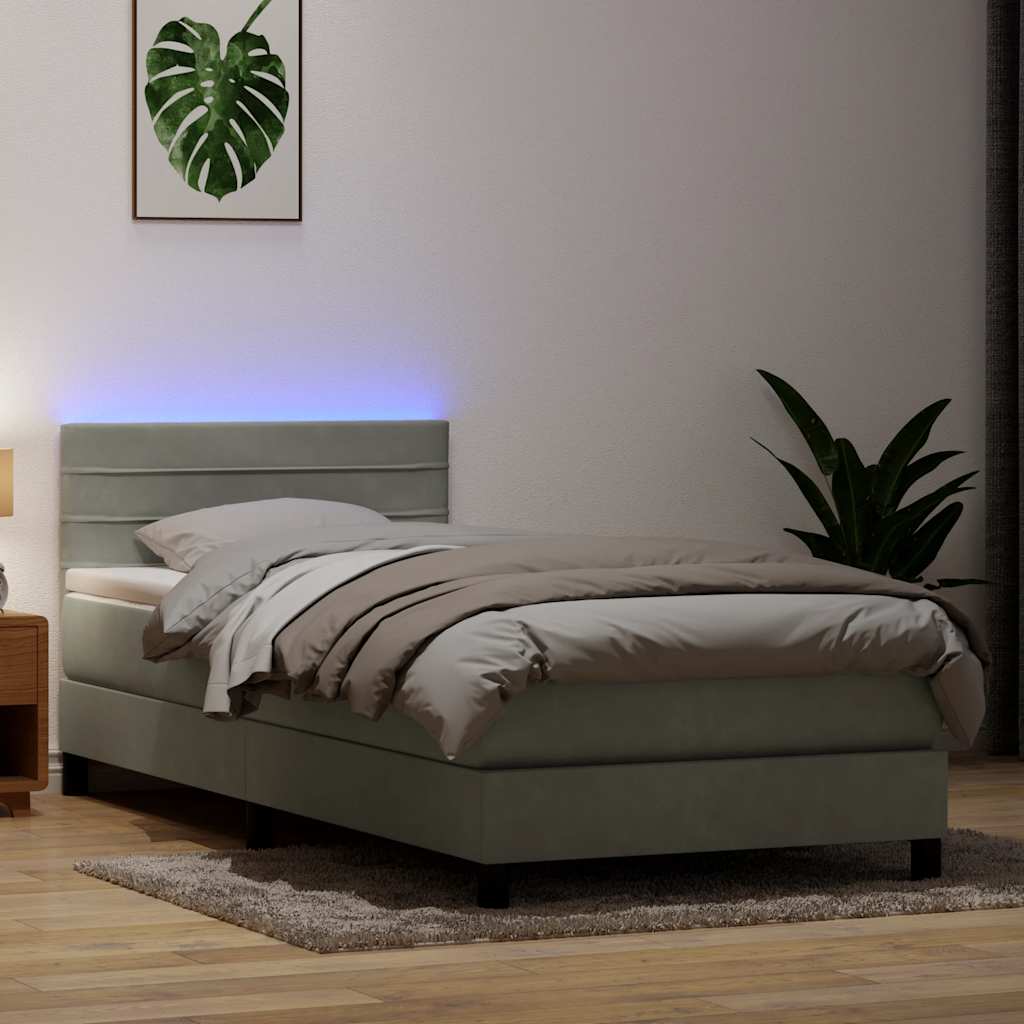 Letto a Molle con Materasso e LED Grigio Chiaro 90x220 cm Velluto