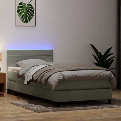 Letto a Molle con Materasso e LED Grigio Chiaro 90x220 cm Velluto
