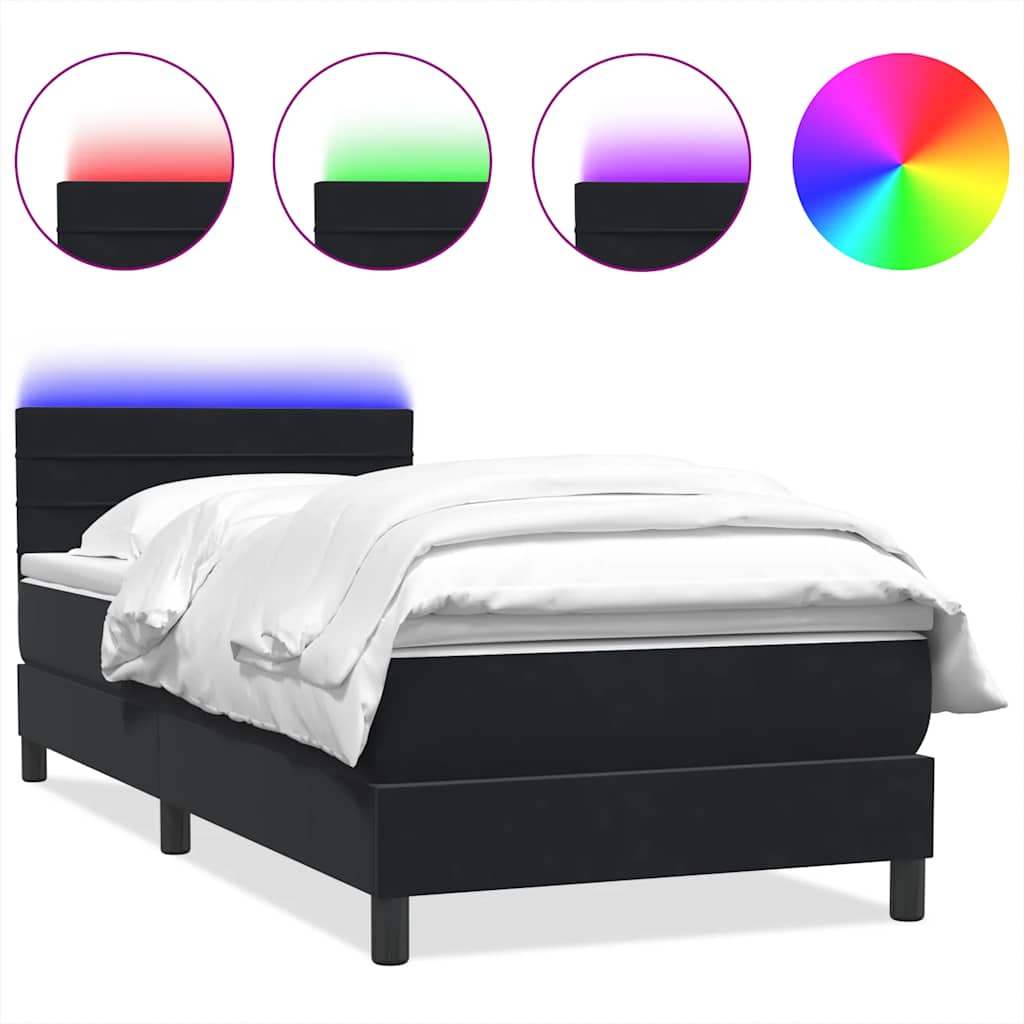 Letto a Molle con Materasso e LED Nero 90x220 cm in Velluto