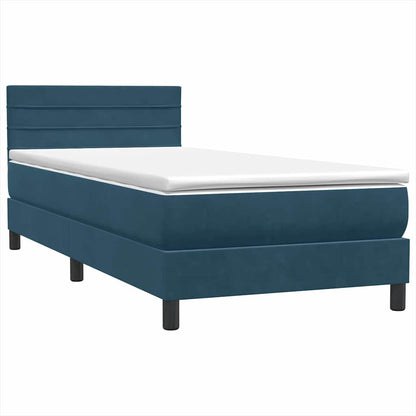 Letto a Molle con Materasso e LED Blu Scuro 90x220 cm Velluto