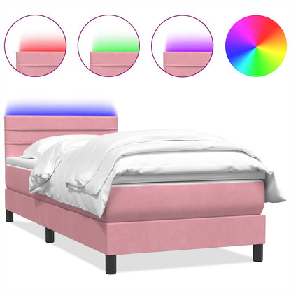 Letto a Molle con Materasso e LED Rosa 90x220 cm Velluto