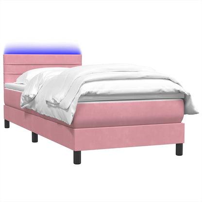Letto a Molle con Materasso e LED Rosa 90x220 cm Velluto