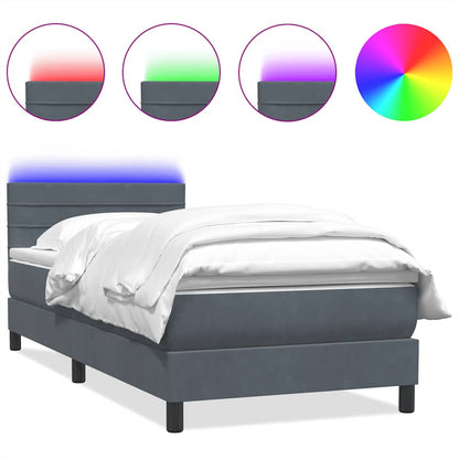Letto a Molle con Materasso e LED Grigio Scuro 100x220 cm Velluto