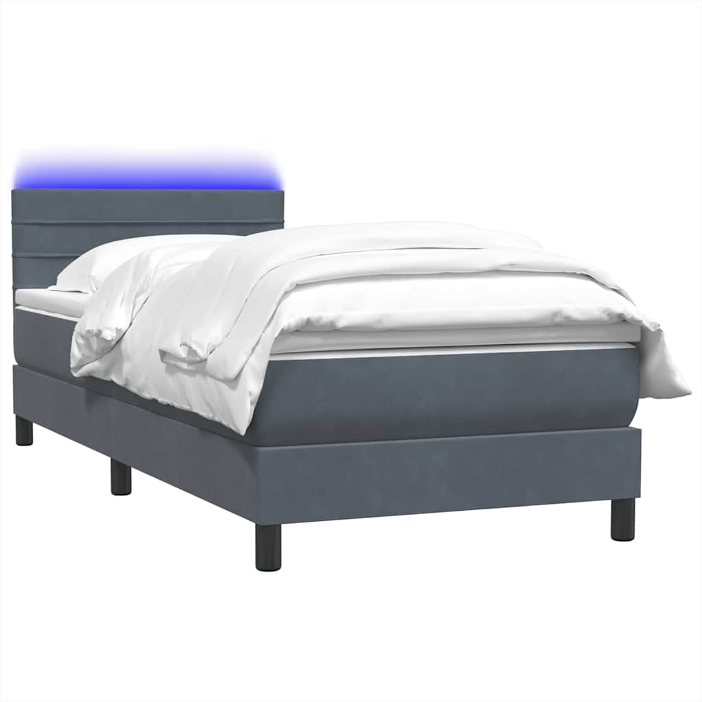 Letto a Molle con Materasso e LED Grigio Scuro 100x220 cm Velluto
