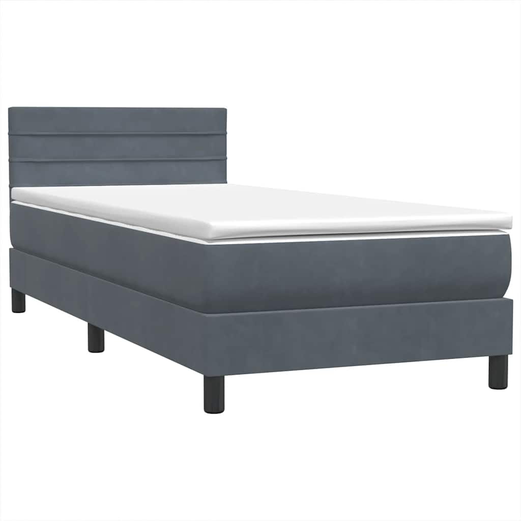 Letto a Molle con Materasso e LED Grigio Scuro 100x220 cm Velluto