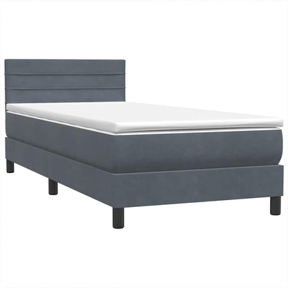 Letto a Molle con Materasso e LED Grigio Scuro 100x220 cm Velluto