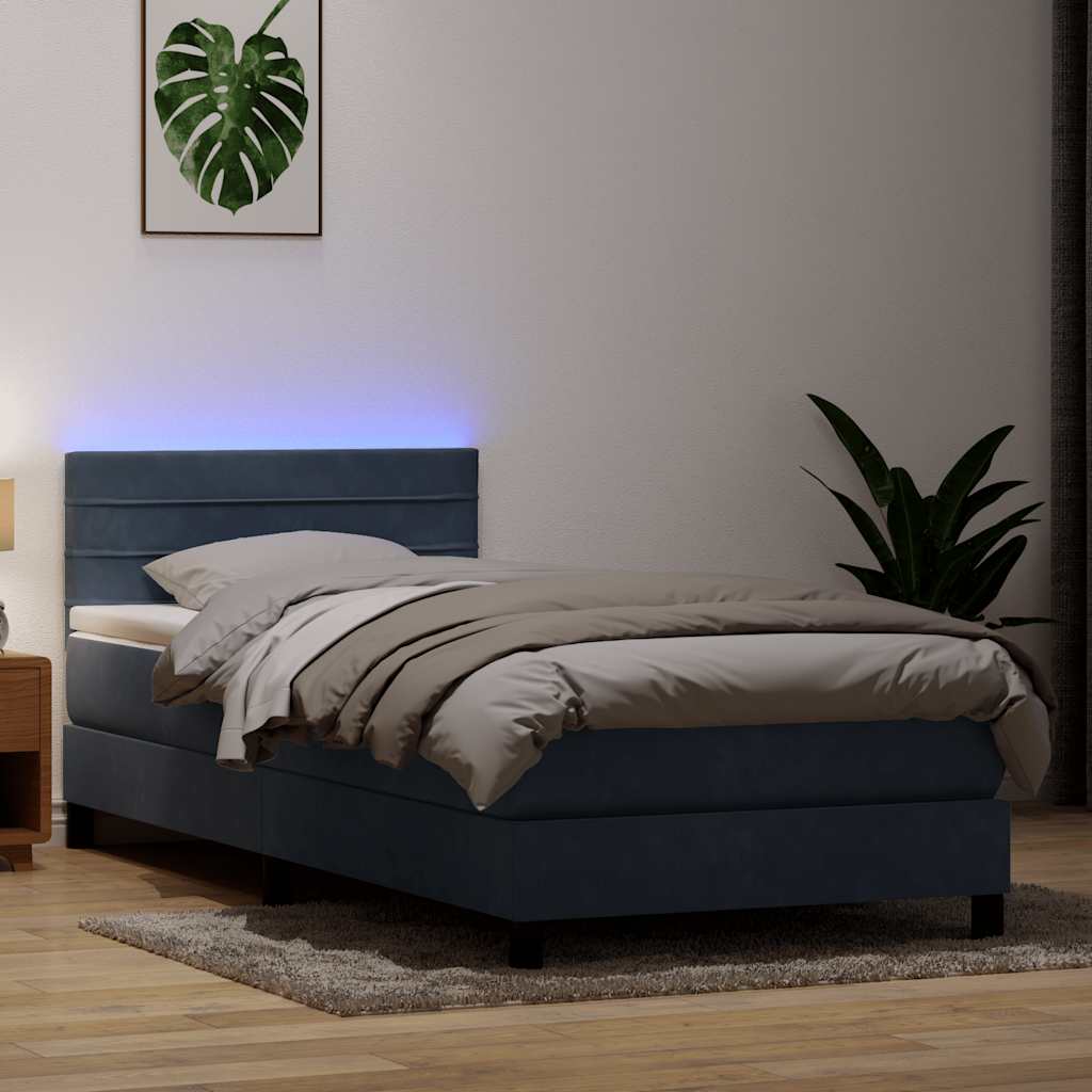Letto a Molle con Materasso e LED Grigio Scuro 100x220 cm Velluto
