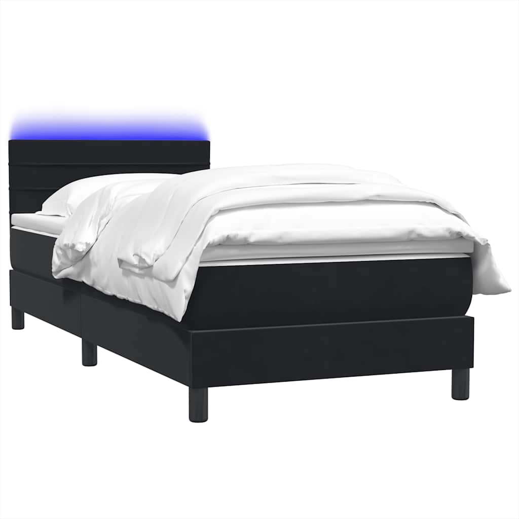 Letto a Molle con Materasso e LED Nero 100x220 cm in Velluto