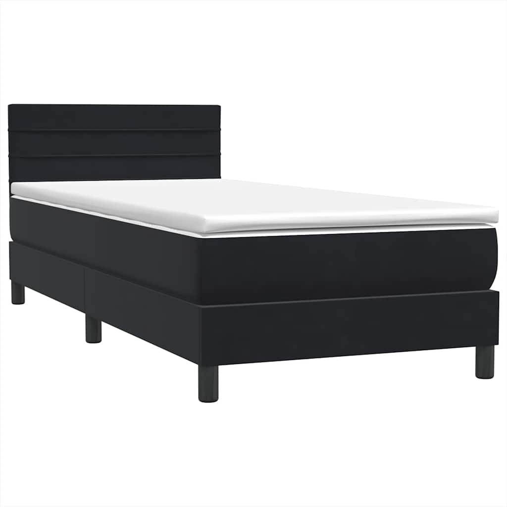 Letto a Molle con Materasso e LED Nero 100x220 cm in Velluto